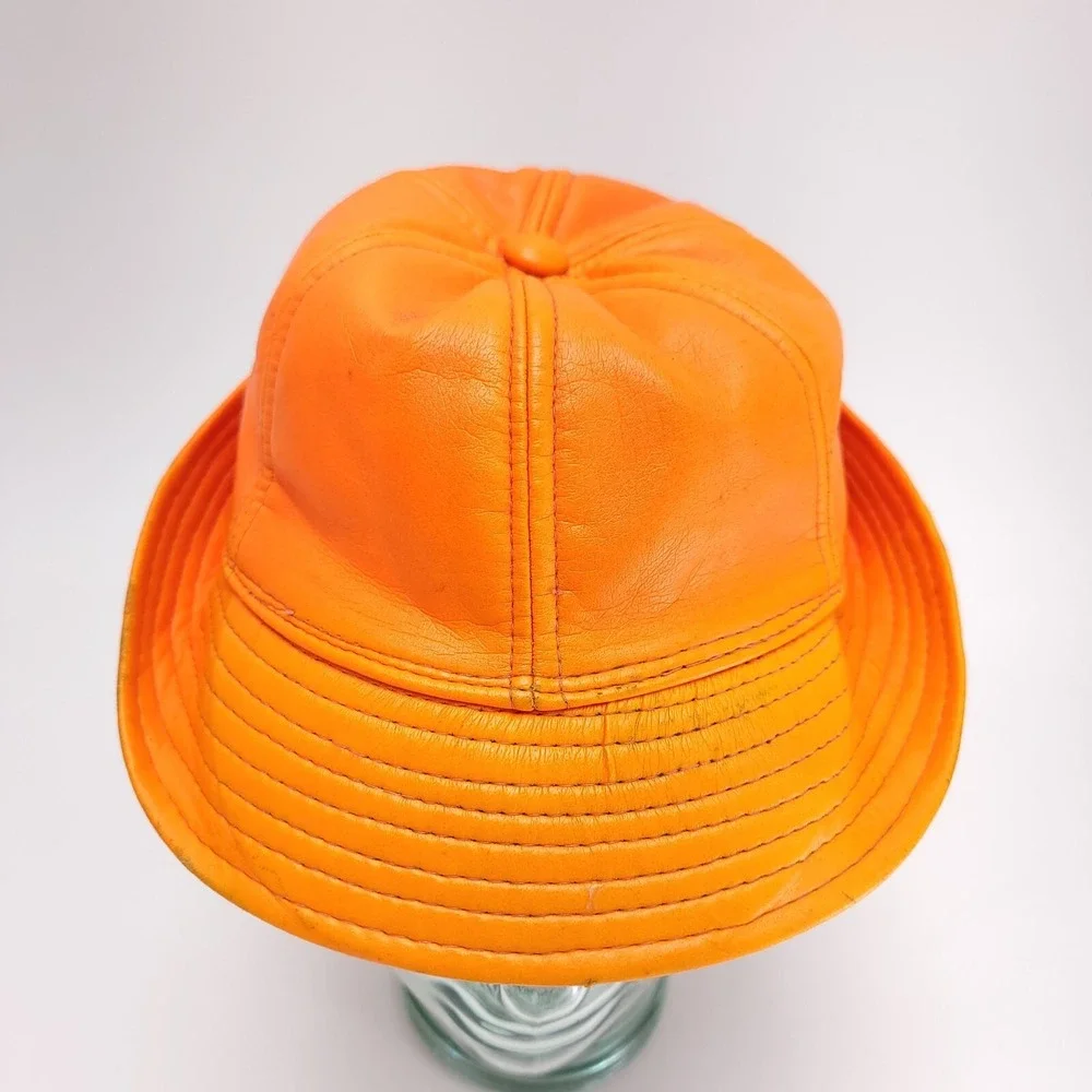 Vintage YA Small Jones Style Hunting Bucket‎ Hat Orange Vinal Faded